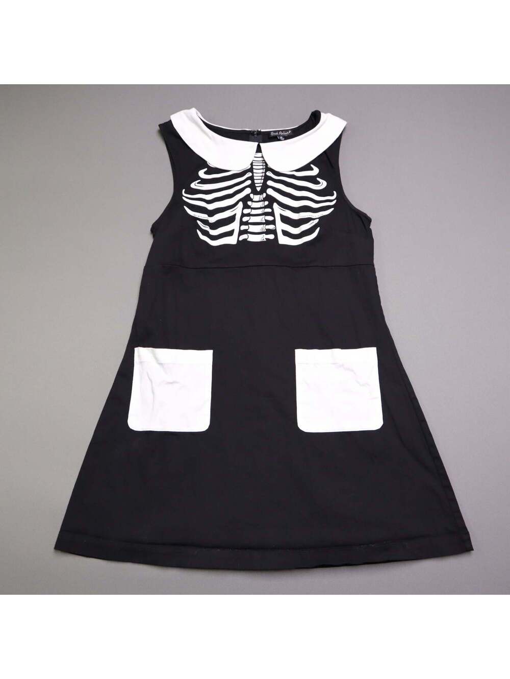 Smak Parlour Skeleton Rib Cage Dress Peter Pan Collar Black White Sz M Halloween